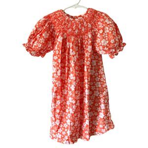 Princess Garden Beaded Smocked Neckline Child's Size 6 Orange Floral Dress #A